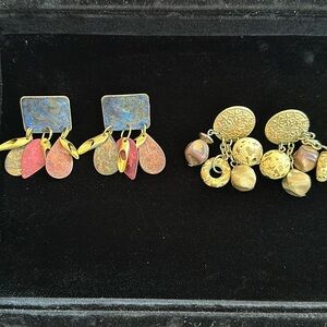 Two sets of 80’s vintage dangle earrings with mixed metals. lightweight and EUC